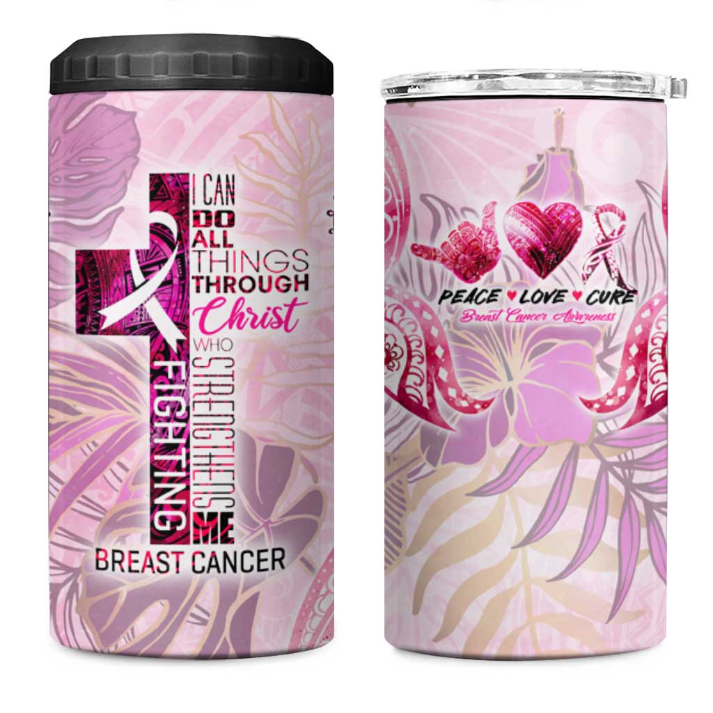 Breast Cancer Polynesian 4 in 1 Can Cooler Tumbler I Can Do All Things Through Christ DT02 One Size: 16 oz Pink - Polynesian Pride