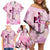 Breast Cancer Polynesian Family Matching Off Shoulder Short Dress and Hawaiian Shirt I Can Do All Things Through Christ