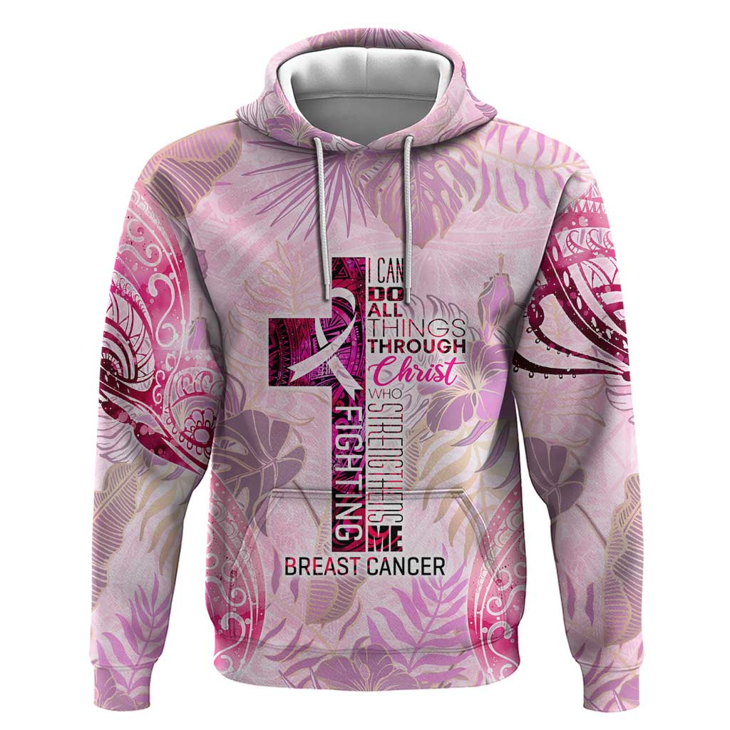 Breast Cancer Polynesian Hoodie I Can Do All Things Through Christ DT02 Pullover Hoodie Pink - Polynesian Pride