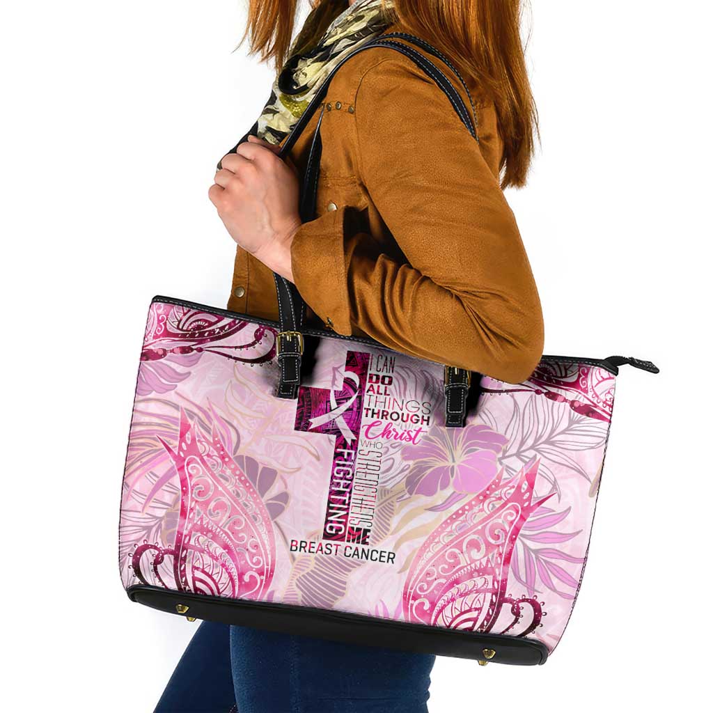 Breast Cancer Polynesian Leather Tote Bag I Can Do All Things Through Christ DT02 Pink - Polynesian Pride