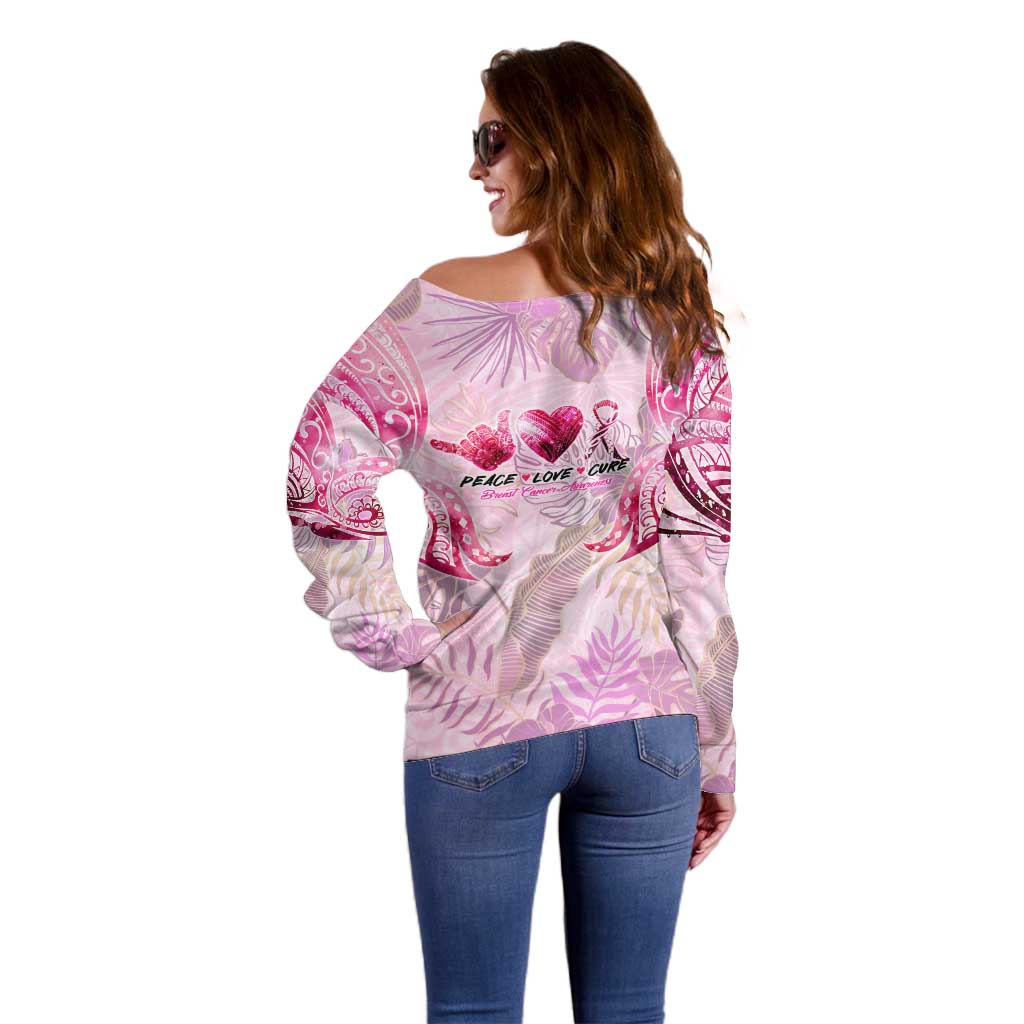 Breast Cancer Polynesian Off Shoulder Sweater I Can Do All Things Through Christ DT02 - Polynesian Pride