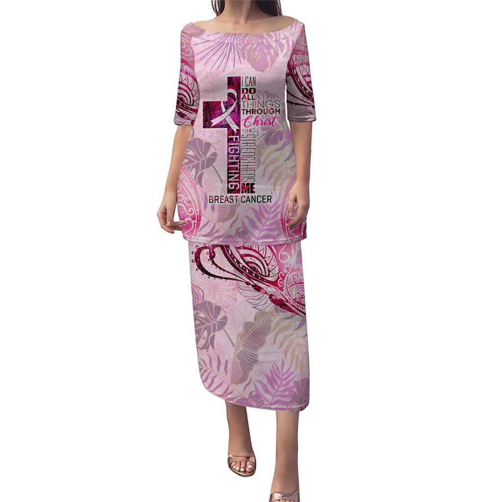 Breast Cancer Polynesian Puletasi I Can Do All Things Through Christ DT02 Long Dress Pink - Polynesian Pride