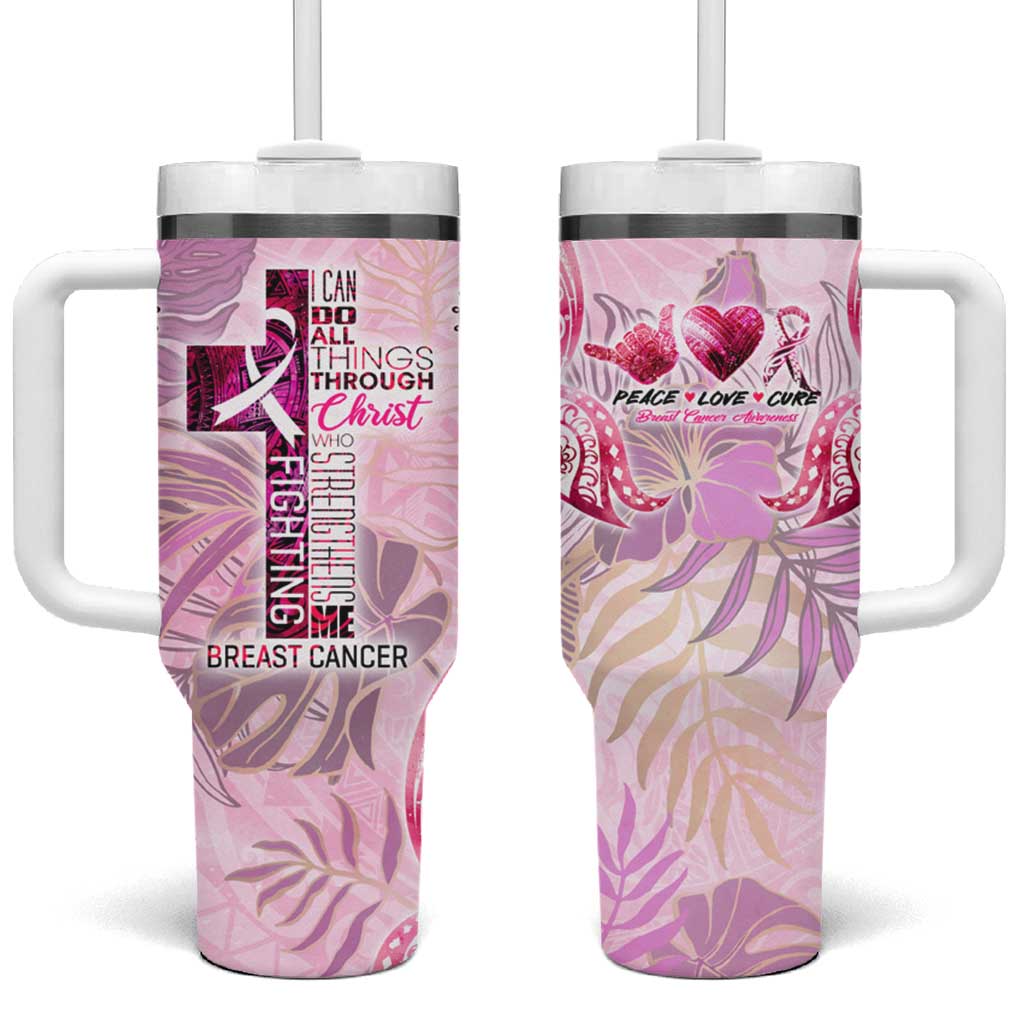 Breast Cancer Polynesian Tumbler With Handle I Can Do All Things Through Christ DT02 One Size: 40 oz Pink - Polynesian Pride