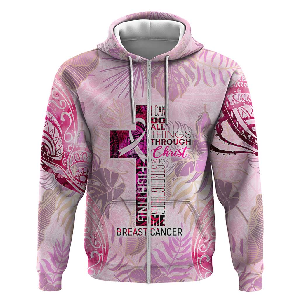 Breast Cancer Polynesian Zip Hoodie I Can Do All Things Through Christ DT02 Zip Hoodie Pink - Polynesian Pride