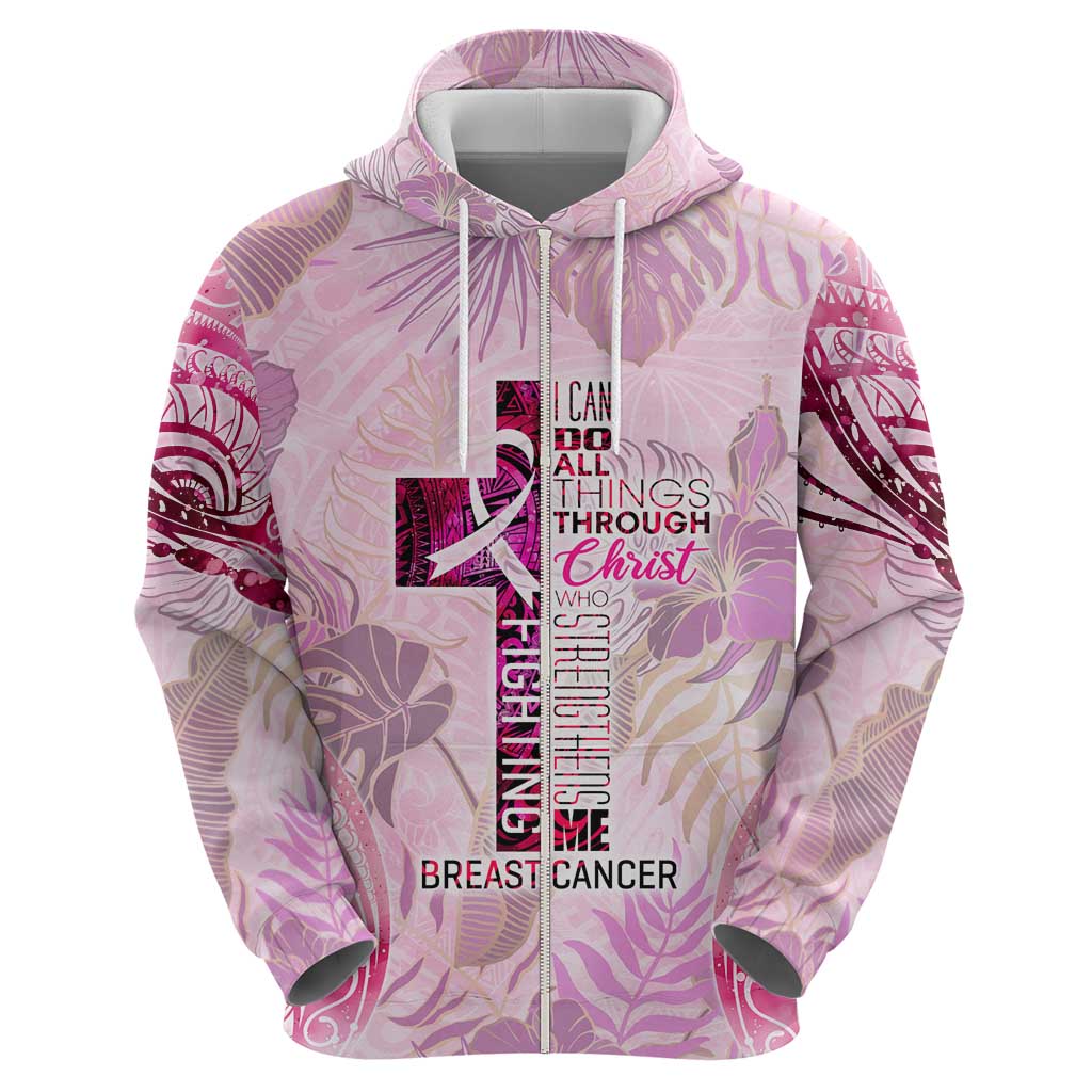 Breast Cancer Polynesian Zip Hoodie I Can Do All Things Through Christ DT02 - Polynesian Pride