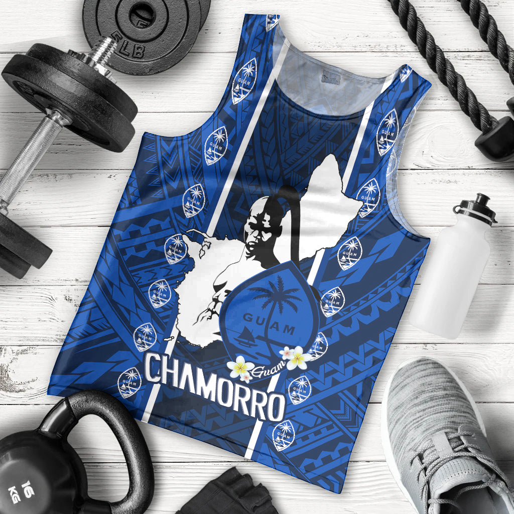 Guam Chamorro Warrior Men Tank Top Traditional Tribal Patterns DT02 Blue - Polynesian Pride
