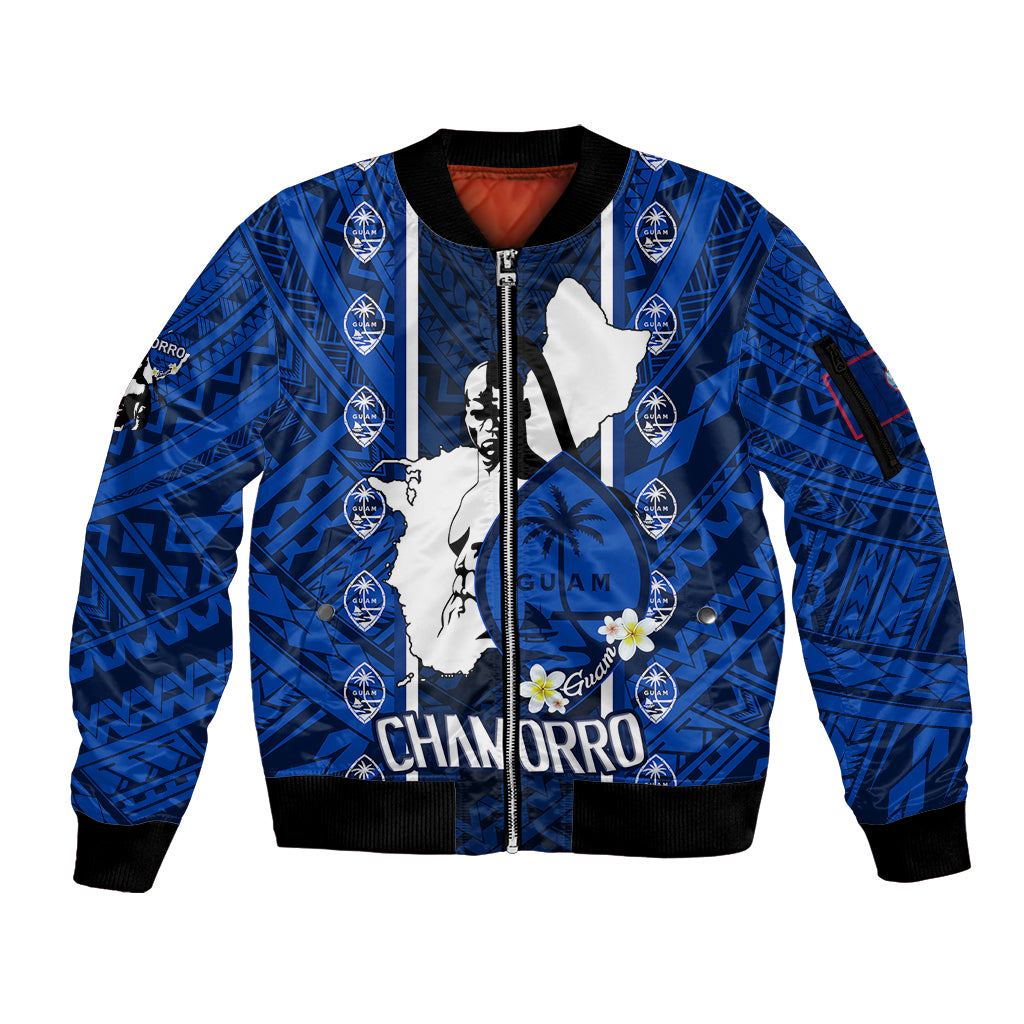 Guam Chamorro Warrior Sleeve Zip Bomber Jacket Traditional Tribal Patterns DT02 Unisex Blue - Polynesian Pride