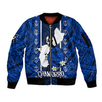 Guam Chamorro Warrior Sleeve Zip Bomber Jacket Traditional Tribal Patterns DT02 Unisex Blue - Polynesian Pride