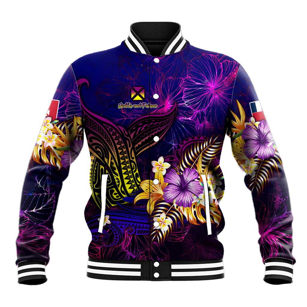 Wallis and Futuna Baseball Jacket Whale Hibiscus Polynesian DT02 Unisex Purple - Polynesian Pride