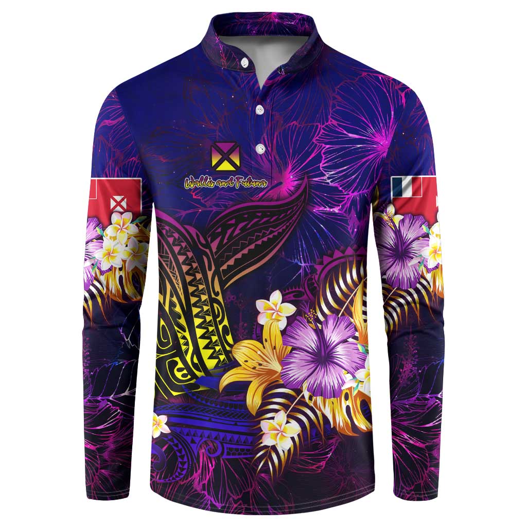 Wallis and Futuna Button Sweatshirt Whale Hibiscus Polynesian DT02 Purple - Polynesian Pride