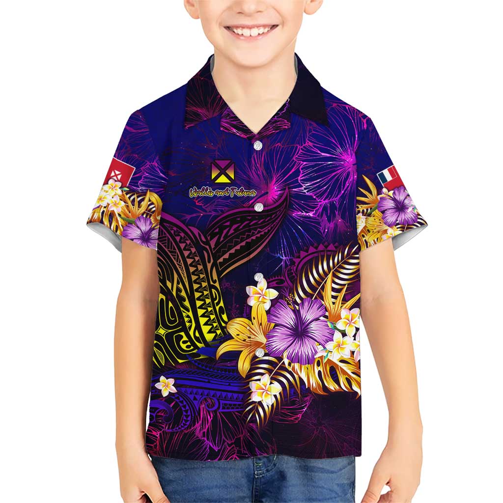 Wallis and Futuna Kid Hawaiian Shirt Whale Hibiscus Polynesian DT02 Kid Purple - Polynesian Pride