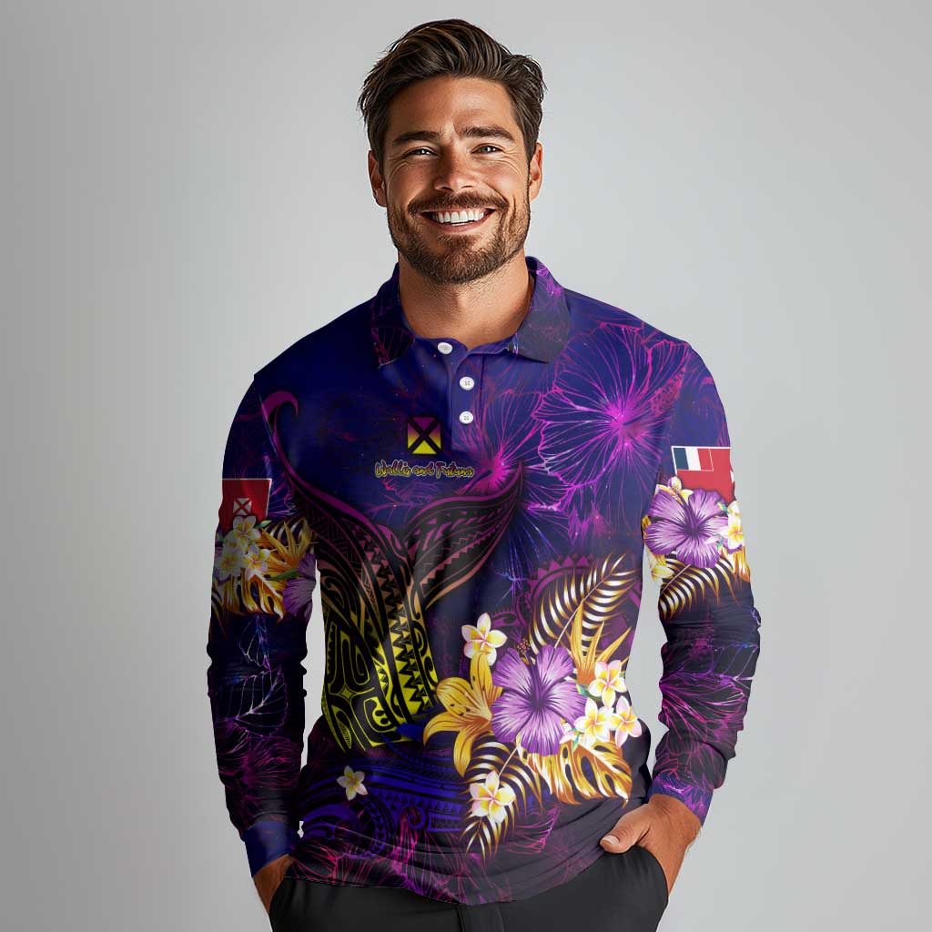 Wallis and Futuna Long Sleeve Polo Shirt Whale Hibiscus Polynesian DT02 - Polynesian Pride