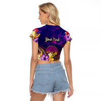 Wallis and Futuna Raglan Cropped T Shirt Whale Hibiscus Polynesian DT02 - Polynesian Pride