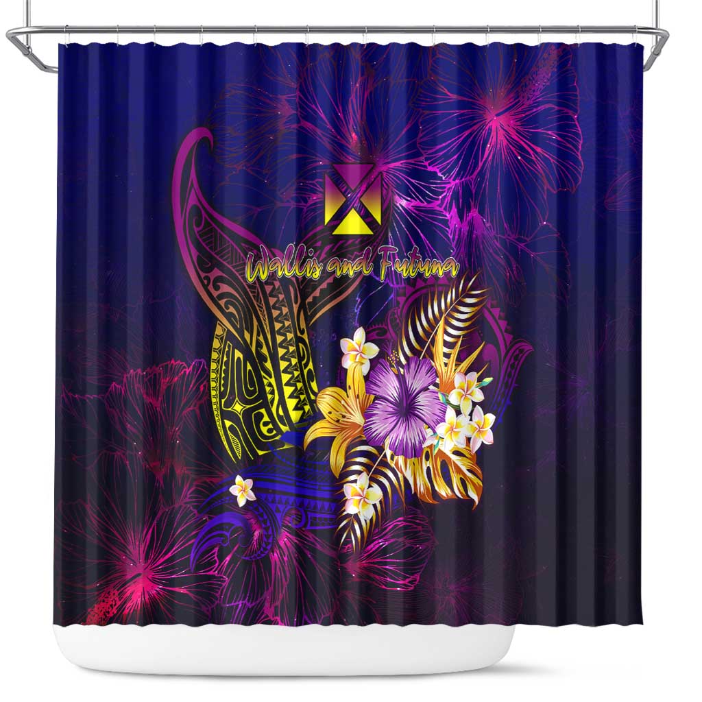 Wallis and Futuna Shower Curtain Whale Hibiscus Polynesian DT02 Purple - Polynesian Pride