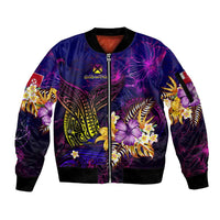 Wallis and Futuna Sleeve Zip Bomber Jacket Whale Hibiscus Polynesian DT02 Unisex Purple - Polynesian Pride
