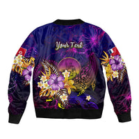 Wallis and Futuna Sleeve Zip Bomber Jacket Whale Hibiscus Polynesian DT02 - Polynesian Pride