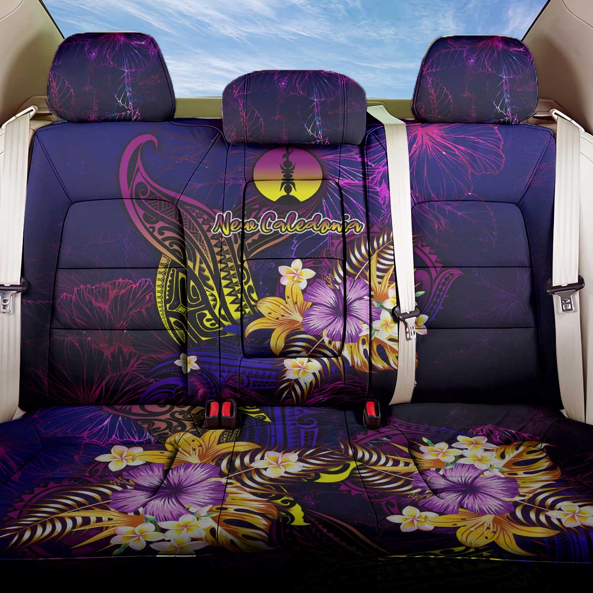 New Caledonia Back Car Seat Cover Whale Hibiscus Polynesian DT02 One Size Purple - Polynesian Pride
