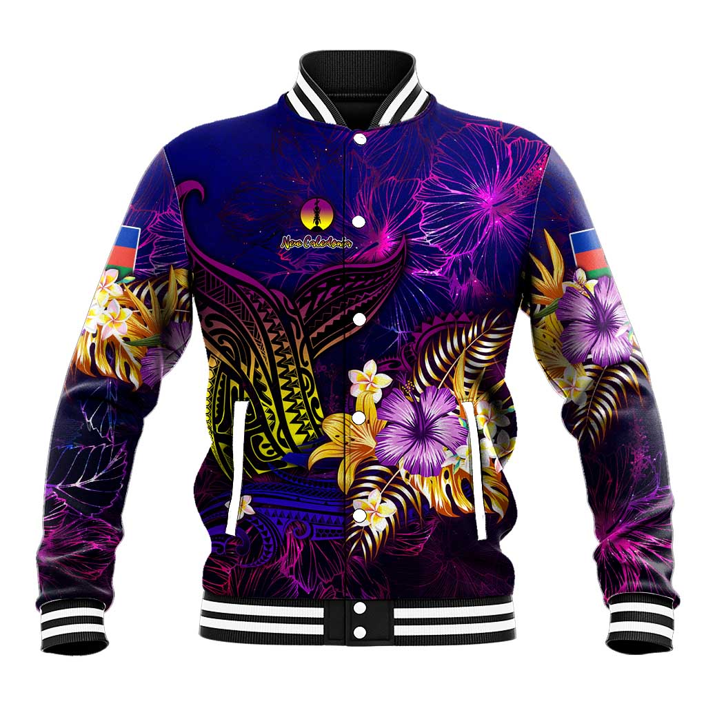 New Caledonia Baseball Jacket Whale Hibiscus Polynesian DT02 Unisex Purple - Polynesian Pride