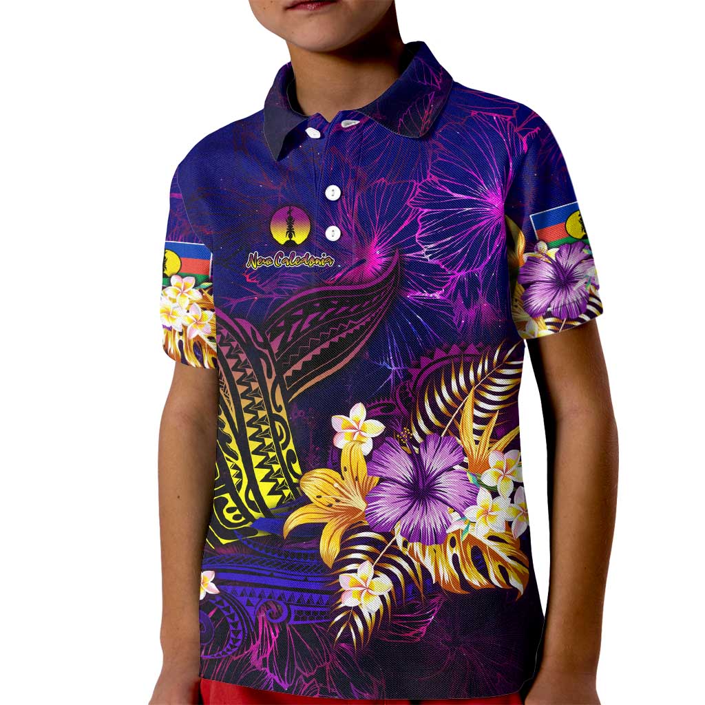 New Caledonia Kid Polo Shirt Whale Hibiscus Polynesian DT02 Kid Purple - Polynesian Pride