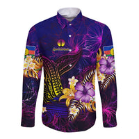 New Caledonia Long Sleeve Button Shirt Whale Hibiscus Polynesian DT02 Unisex Purple - Polynesian Pride