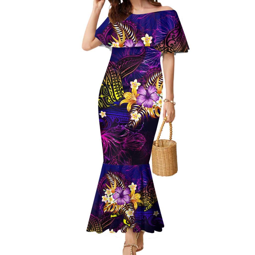 New Caledonia Mermaid Dress Whale Hibiscus Polynesian DT02 Women Purple - Polynesian Pride