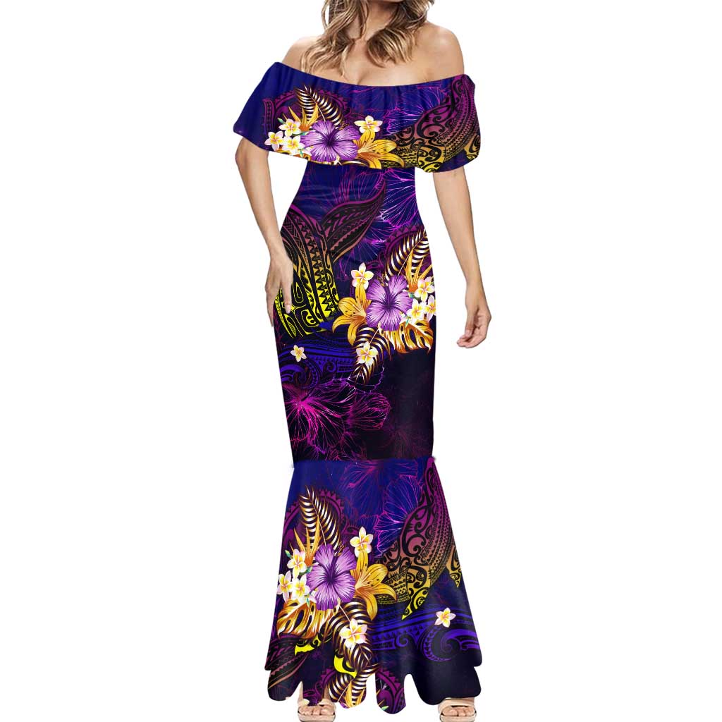 New Caledonia Mermaid Dress Whale Hibiscus Polynesian DT02 - Polynesian Pride