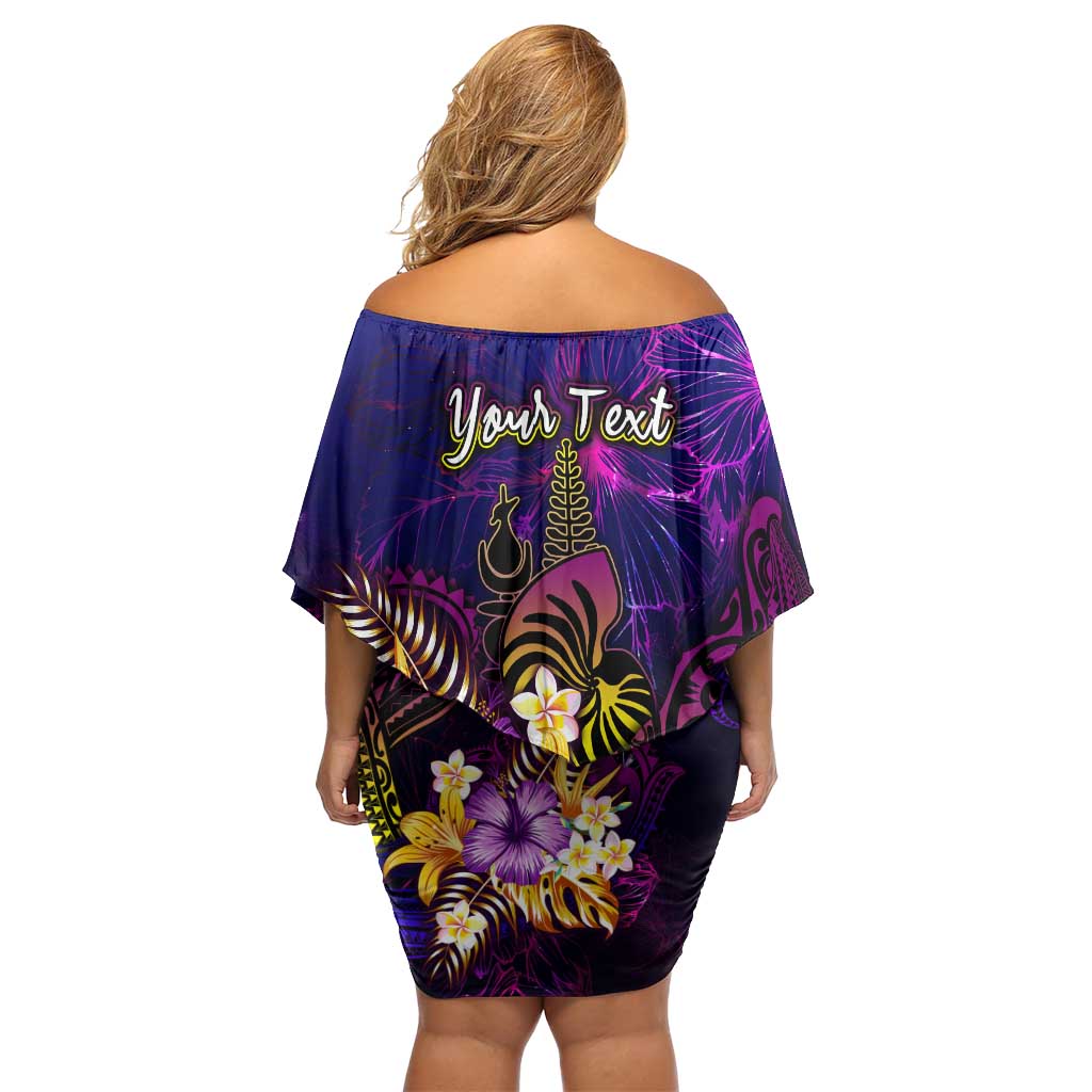 New Caledonia Off Shoulder Short Dress Whale Hibiscus Polynesian DT02 - Polynesian Pride