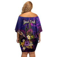 New Caledonia Off Shoulder Short Dress Whale Hibiscus Polynesian DT02 - Polynesian Pride