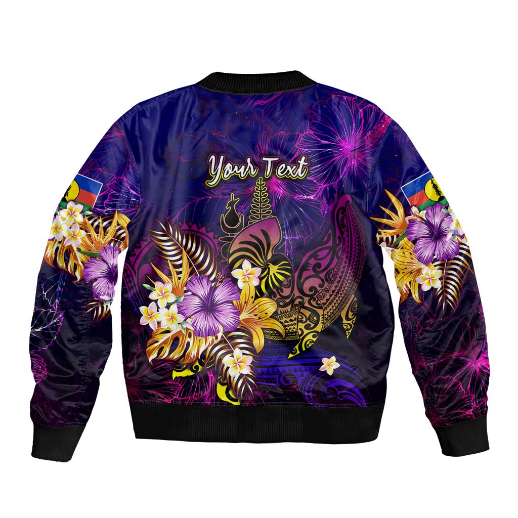 New Caledonia Sleeve Zip Bomber Jacket Whale Hibiscus Polynesian DT02 - Polynesian Pride