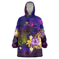 New Caledonia Wearable Blanket Hoodie Whale Hibiscus Polynesian DT02 One Size Purple - Polynesian Pride