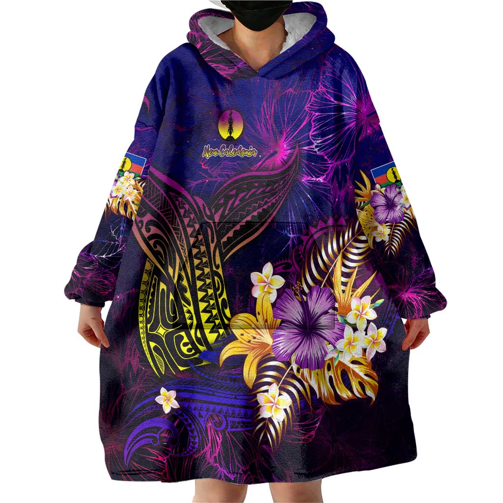 New Caledonia Wearable Blanket Hoodie Whale Hibiscus Polynesian DT02 - Polynesian Pride