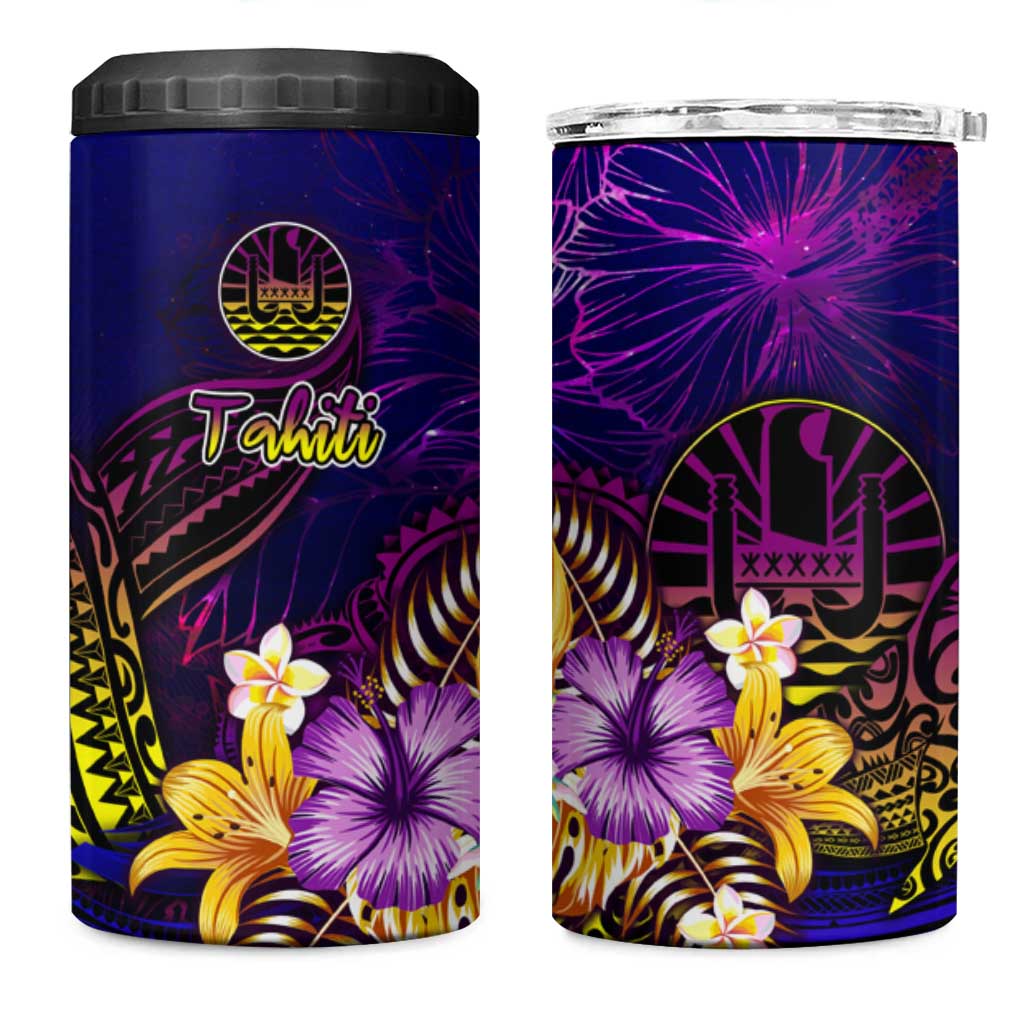 Tahiti French Polynesia 4 in 1 Can Cooler Tumbler Whale Hibiscus Polynesian DT02 One Size: 16 oz Purple - Polynesian Pride