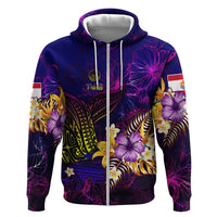 Tahiti French Polynesia Hoodie Whale Hibiscus Polynesian DT02 Zip Hoodie Purple - Polynesian Pride