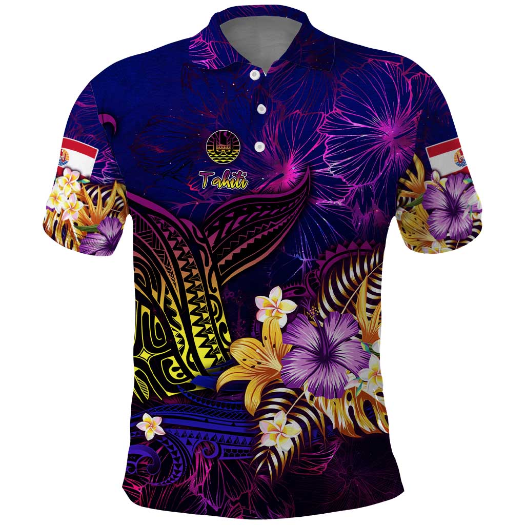 Tahiti French Polynesia Polo Shirt Whale Hibiscus Polynesian DT02 Purple - Polynesian Pride
