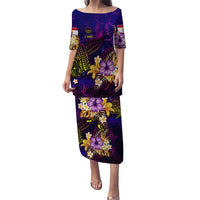 Tahiti French Polynesia Puletasi Whale Hibiscus Polynesian DT02 Long Dress Purple - Polynesian Pride
