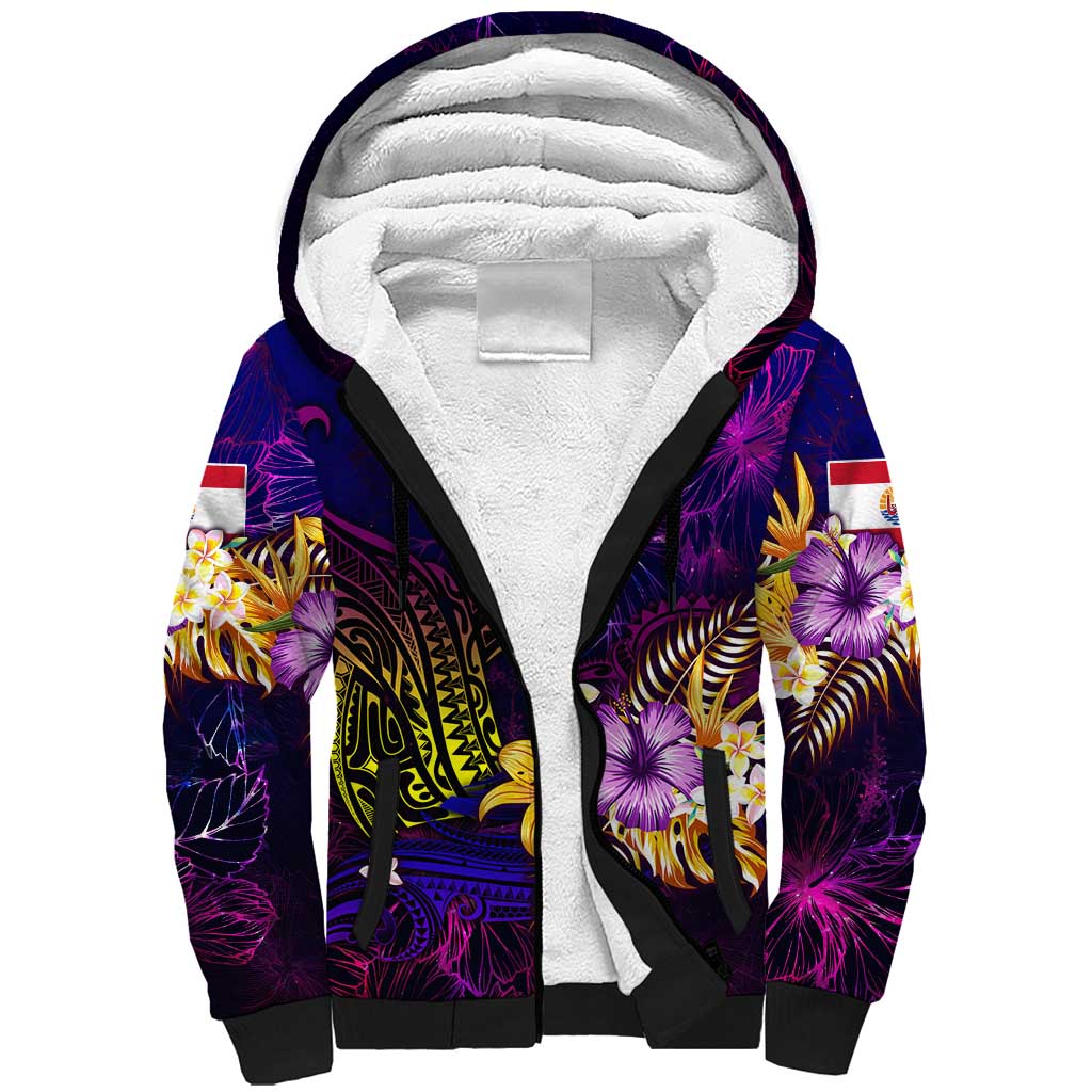 Tahiti French Polynesia Sherpa Hoodie Whale Hibiscus Polynesian DT02 Unisex Purple - Polynesian Pride