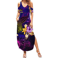 Tahiti French Polynesia Summer Maxi Dress Whale Hibiscus Polynesian DT02 Women Purple - Polynesian Pride