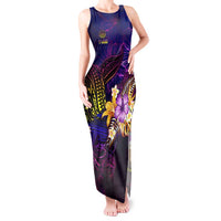 Tahiti French Polynesia Tank Maxi Dress Whale Hibiscus Polynesian DT02 Women Purple - Polynesian Pride