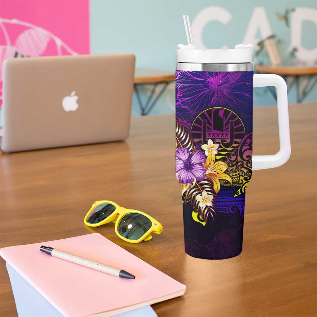 Tahiti French Polynesia Tumbler With Handle Whale Hibiscus Polynesian DT02 - Polynesian Pride