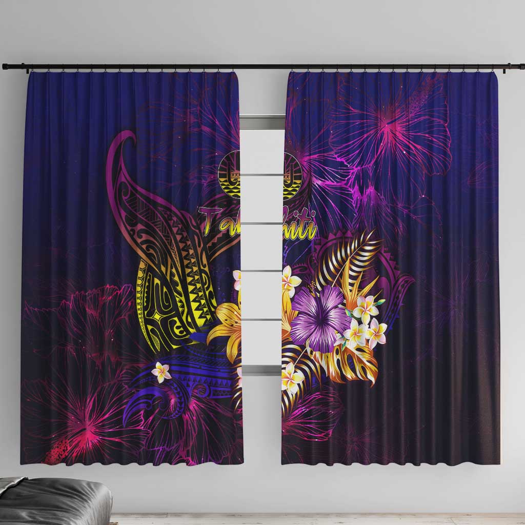 Tahiti French Polynesia Window Curtain Whale Hibiscus Polynesian DT02 With Hooks Purple - Polynesian Pride