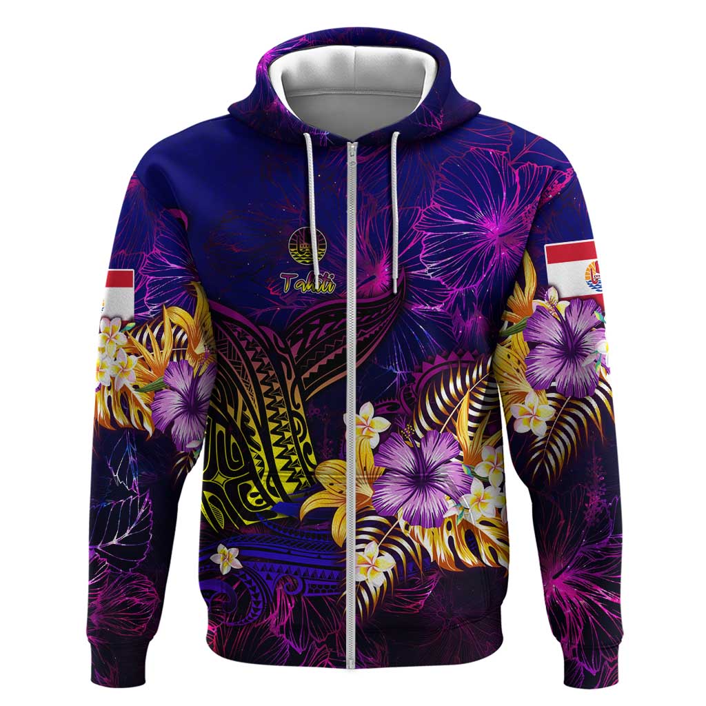 Tahiti French Polynesia Zip Hoodie Whale Hibiscus Polynesian DT02 Zip Hoodie Purple - Polynesian Pride