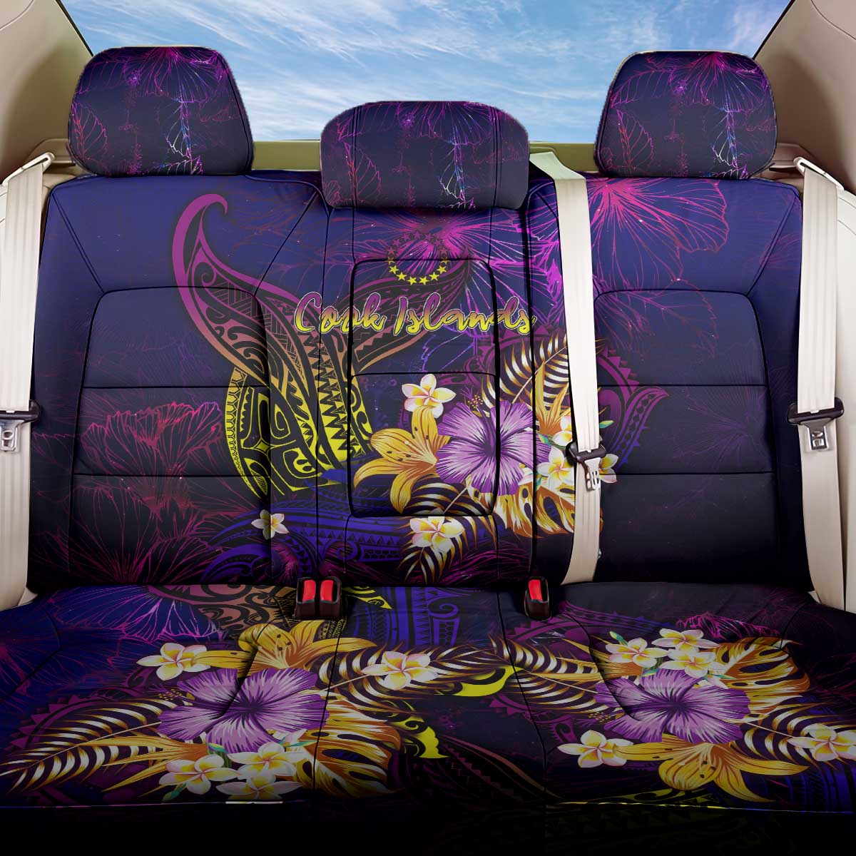 Cook Islands Back Car Seat Cover Whale Hibiscus Polynesian DT02 One Size Purple - Polynesian Pride