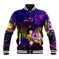 Cook Islands Baseball Jacket Whale Hibiscus Polynesian DT02 Unisex Purple - Polynesian Pride