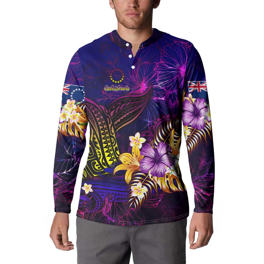 Cook Islands Button Sweatshirt Whale Hibiscus Polynesian DT02 - Polynesian Pride
