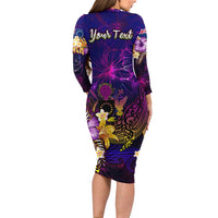 Cook Islands Long Sleeve Bodycon Dress Whale Hibiscus Polynesian DT02 - Polynesian Pride