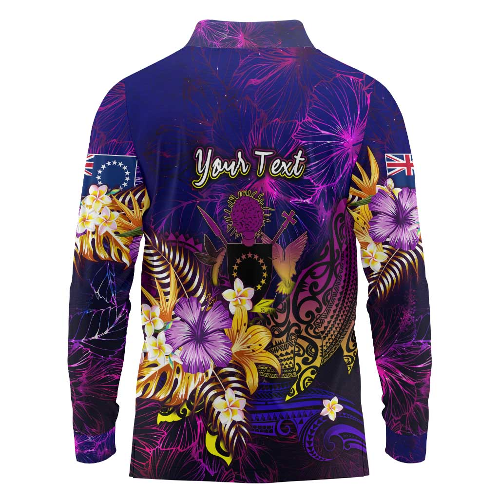 Cook Islands Long Sleeve Polo Shirt Whale Hibiscus Polynesian DT02 - Polynesian Pride