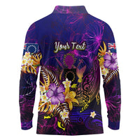 Cook Islands Long Sleeve Polo Shirt Whale Hibiscus Polynesian DT02 - Polynesian Pride