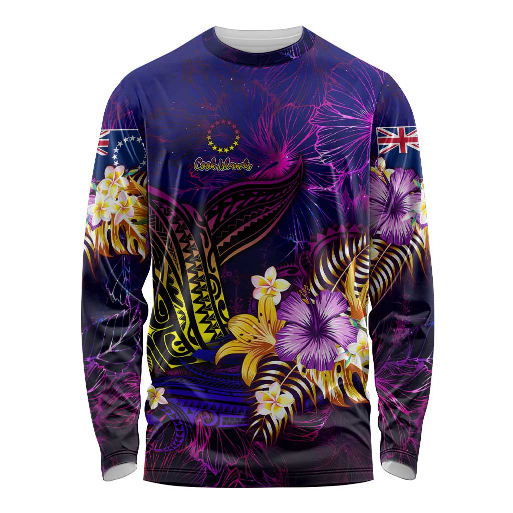 Cook Islands Long Sleeve Shirt Whale Hibiscus Polynesian DT02 Unisex Purple - Polynesian Pride