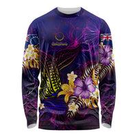 Cook Islands Long Sleeve Shirt Whale Hibiscus Polynesian DT02 Unisex Purple - Polynesian Pride