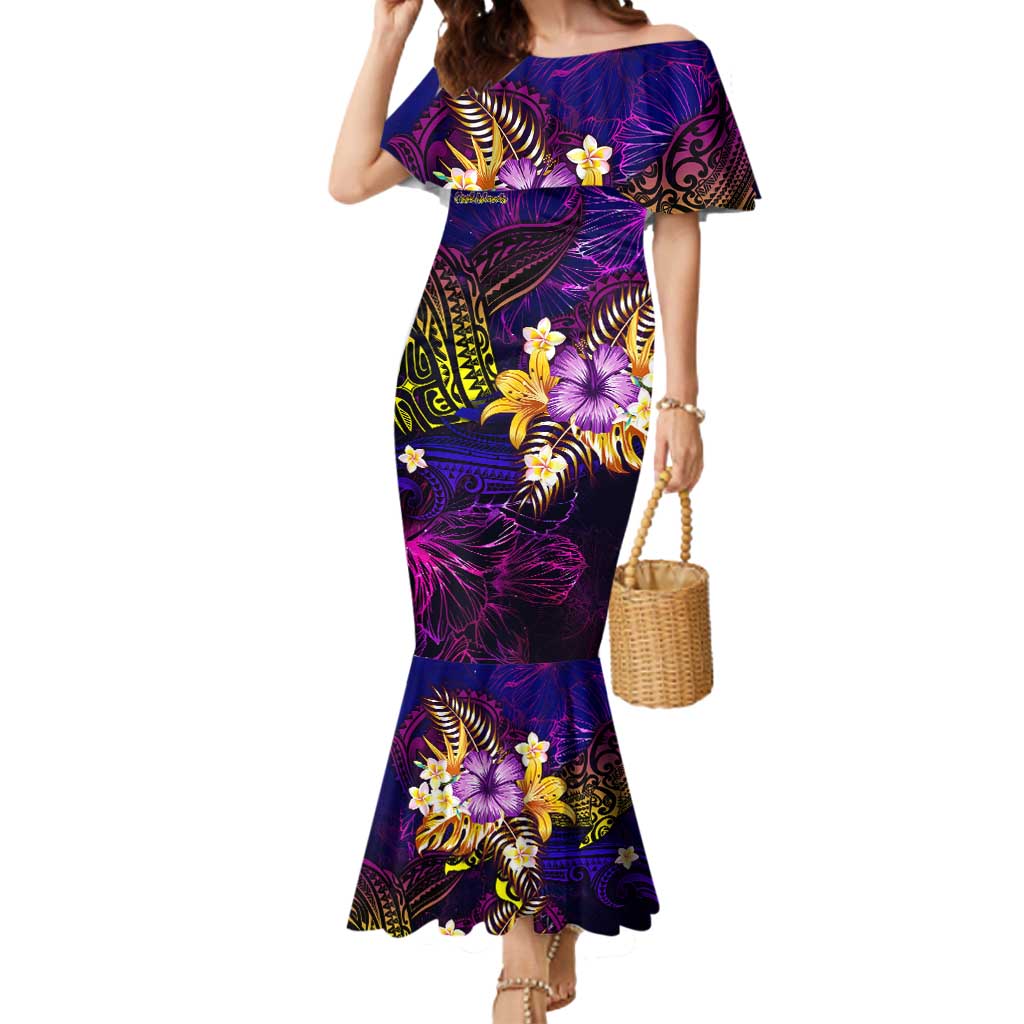 Cook Islands Mermaid Dress Whale Hibiscus Polynesian DT02 Women Purple - Polynesian Pride